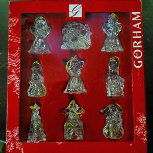 NEW, never used, Gorham Crystal Christmas Ornaments Set